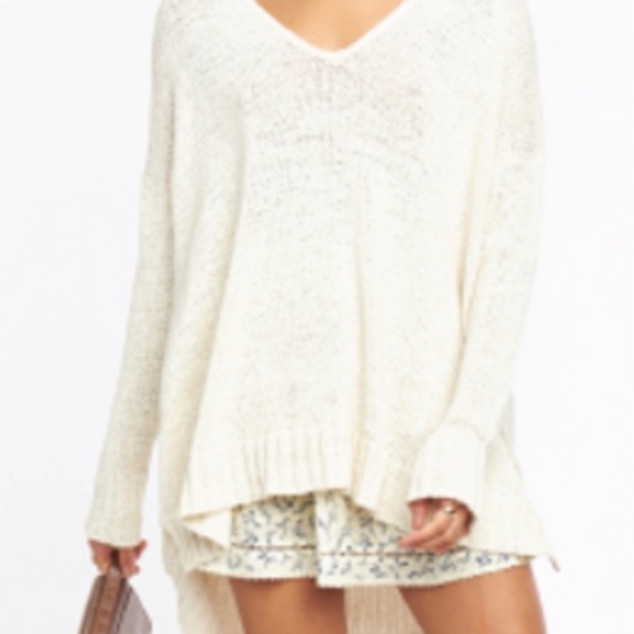 Free People Cream V-Neck Sweater - Picture 1 of 8